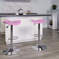 Flash Furniture Contemporary Pink Vinyl Adjustable Height Bar Stool with Chrome Base CH-TC3-1002-PK-GG